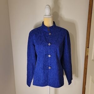 𝅺CHICO'S Women's Blue Embroidered Blazer - Size (2) - Excellent Condition